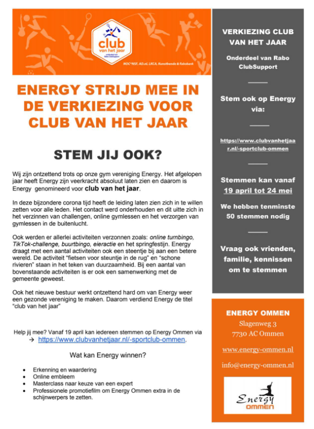 Stem op Energy voor Club van het Jaar!!