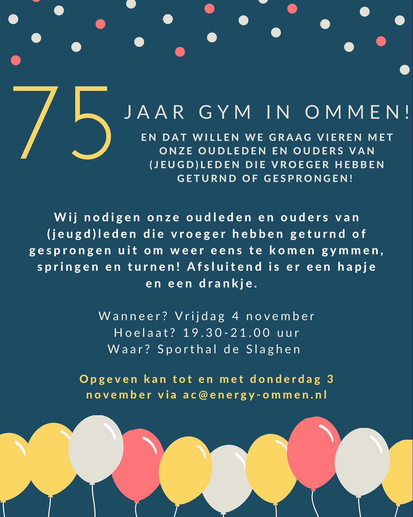 75 jaar gym in Ommen: kom jij weer eens gymmen, turnen of springen bij ons? 